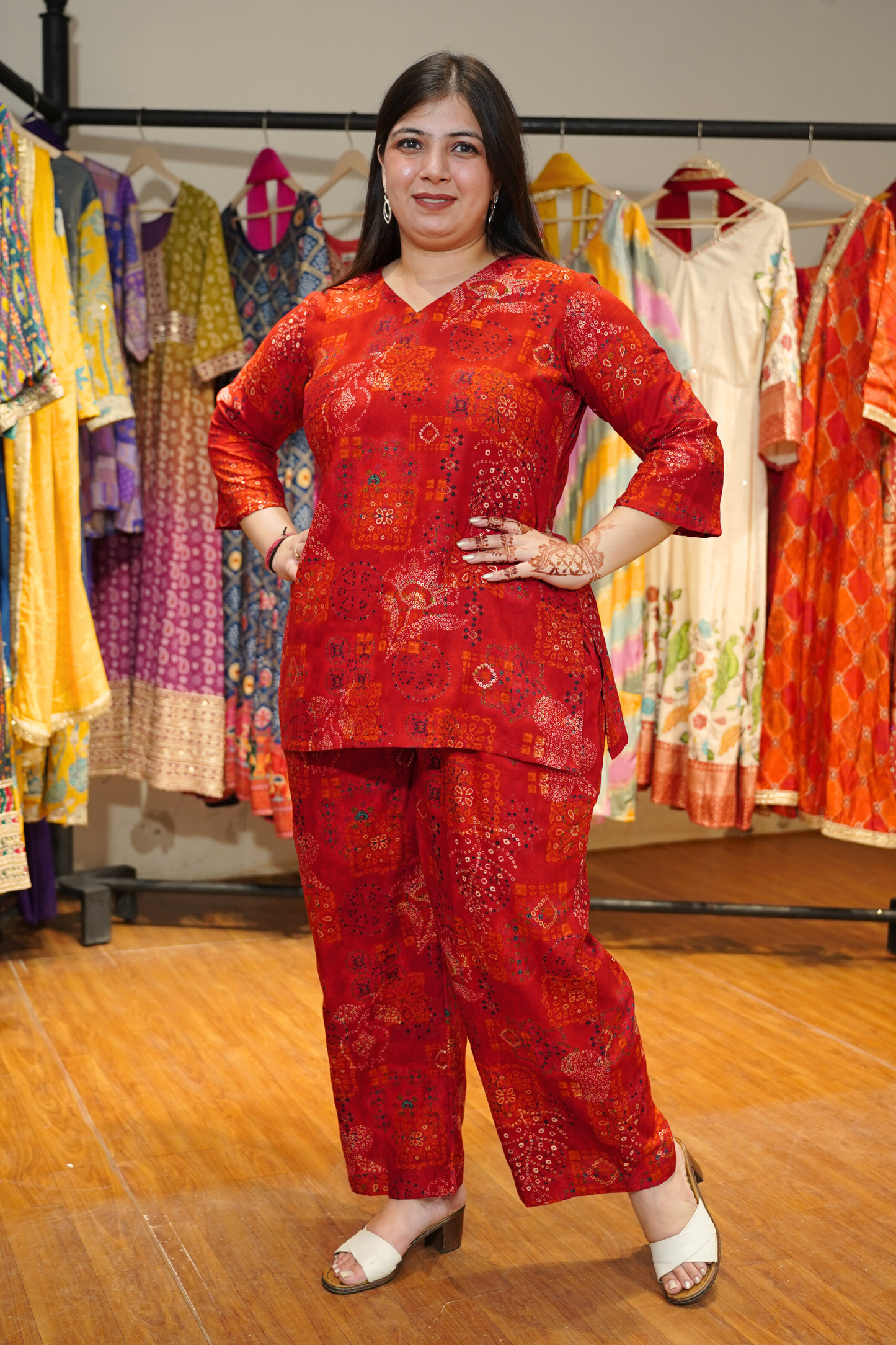 Evening Rouge Foiled Rayon Co-ord Set