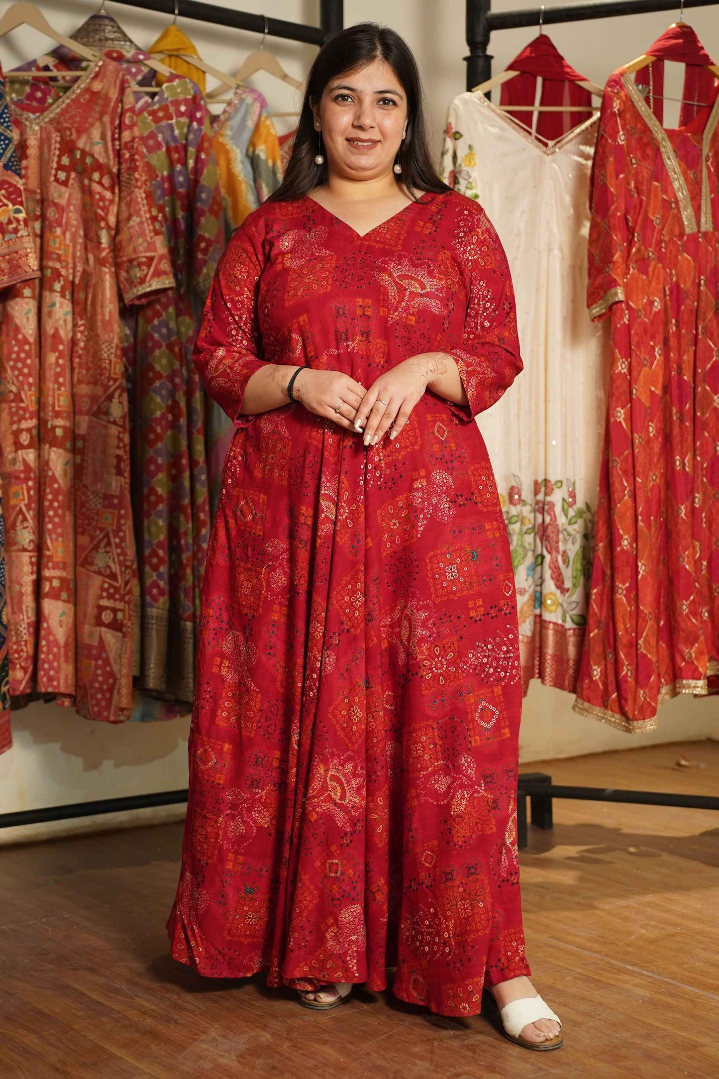 Evening Rouge Foiled Rayon Dress With Pockets