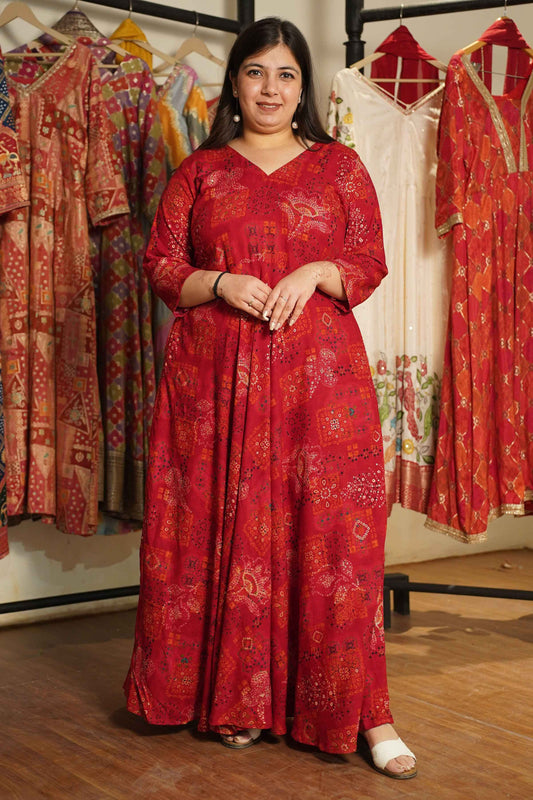 Evening Rouge Foiled Rayon Dress With Pockets