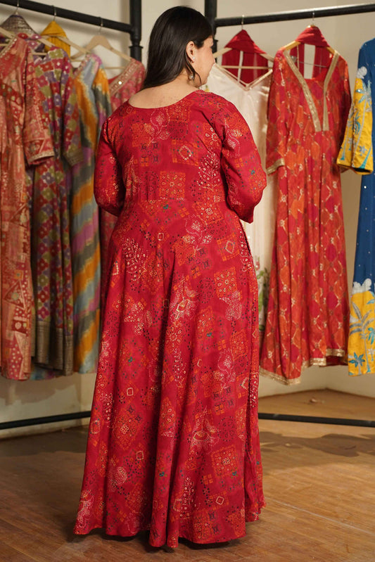 Evening Rouge Foiled Rayon Dress With Pockets