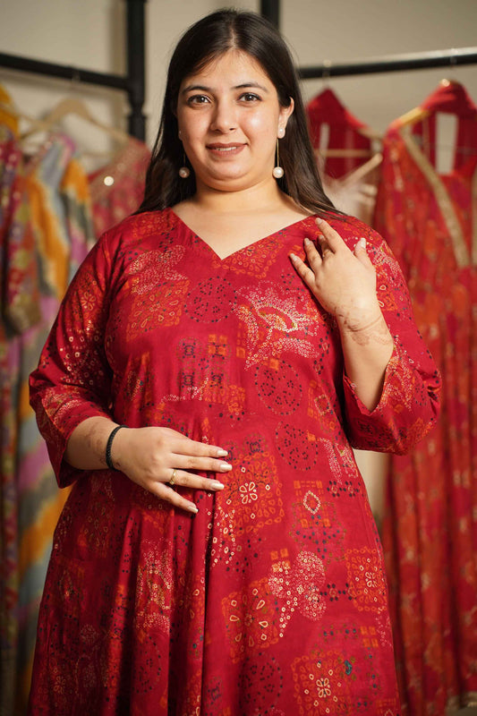 Evening Rouge Foiled Rayon Dress With Pockets