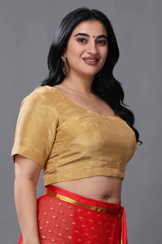 Buy Plus Size ​Festive Fawn Silk Blouse At Apella | Sizes XS to 10 XL | India | Free Delivery | Customized