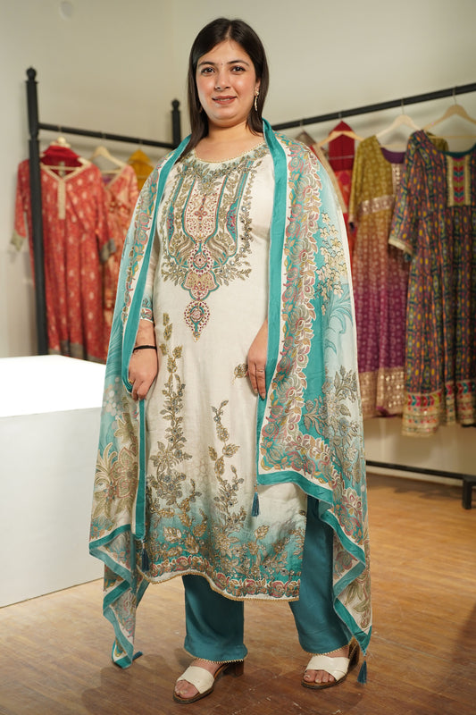 Firozah Ombré Muslin with Aari Work