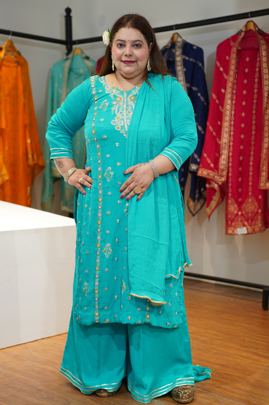 Taraani Blue Chinon Sharara Suit