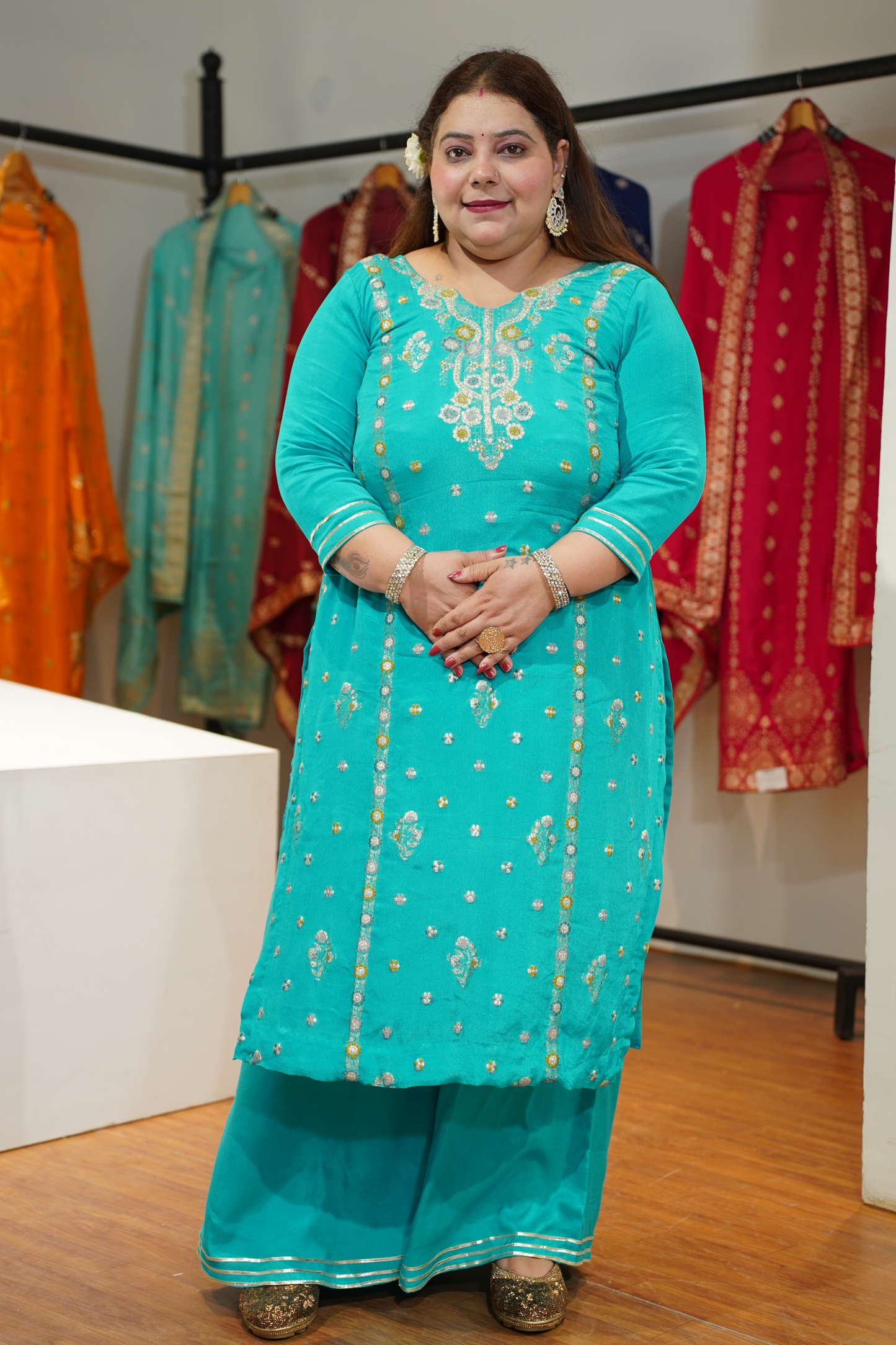 Taraani Blue Chinon Sharara Suit