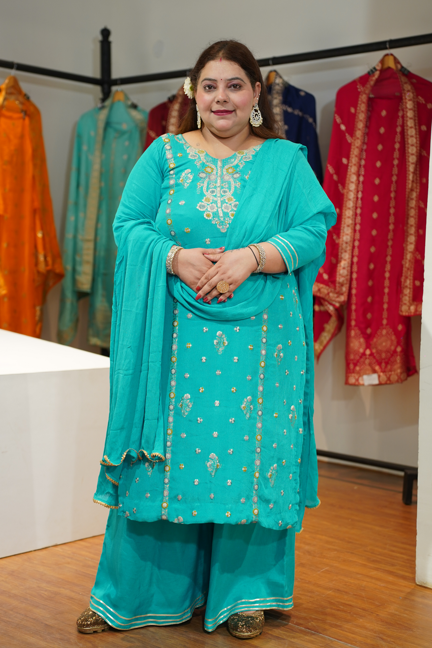 Taraani Blue Chinon Sharara Suit