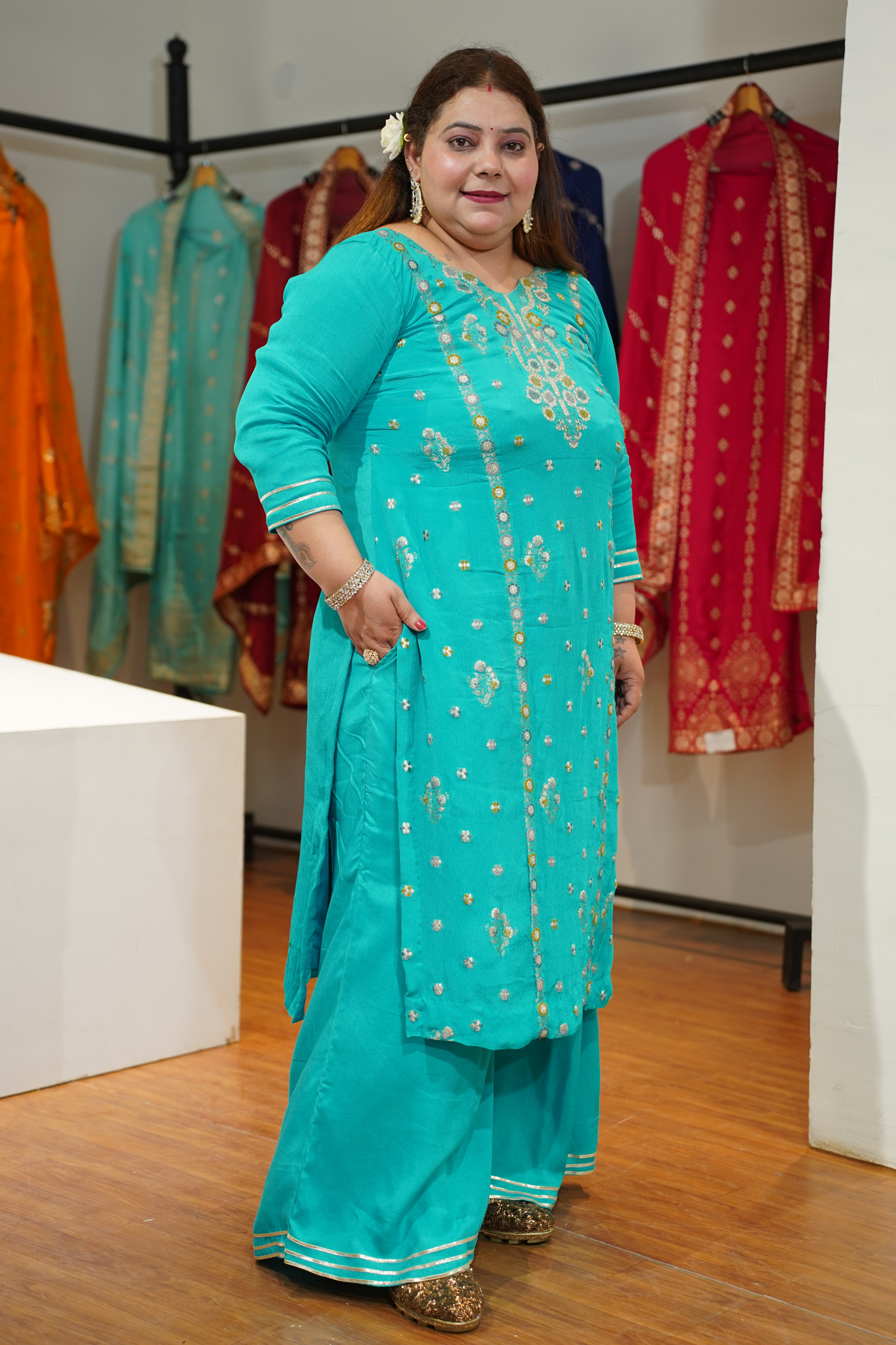 Taraani Blue Chinon Sharara Suit