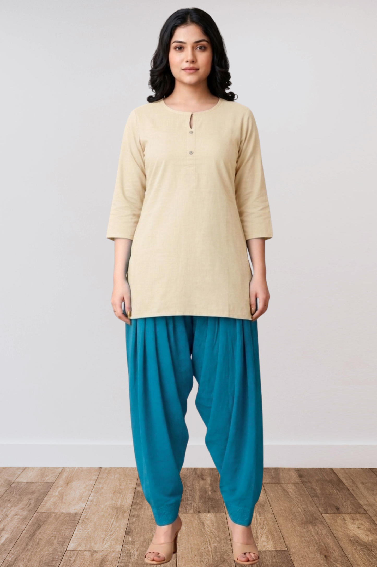 Firozi Anti Wrinkle Pleated Salwar