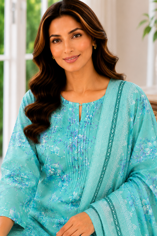 Morning Mist Foiled Cotton Kurta With Pants