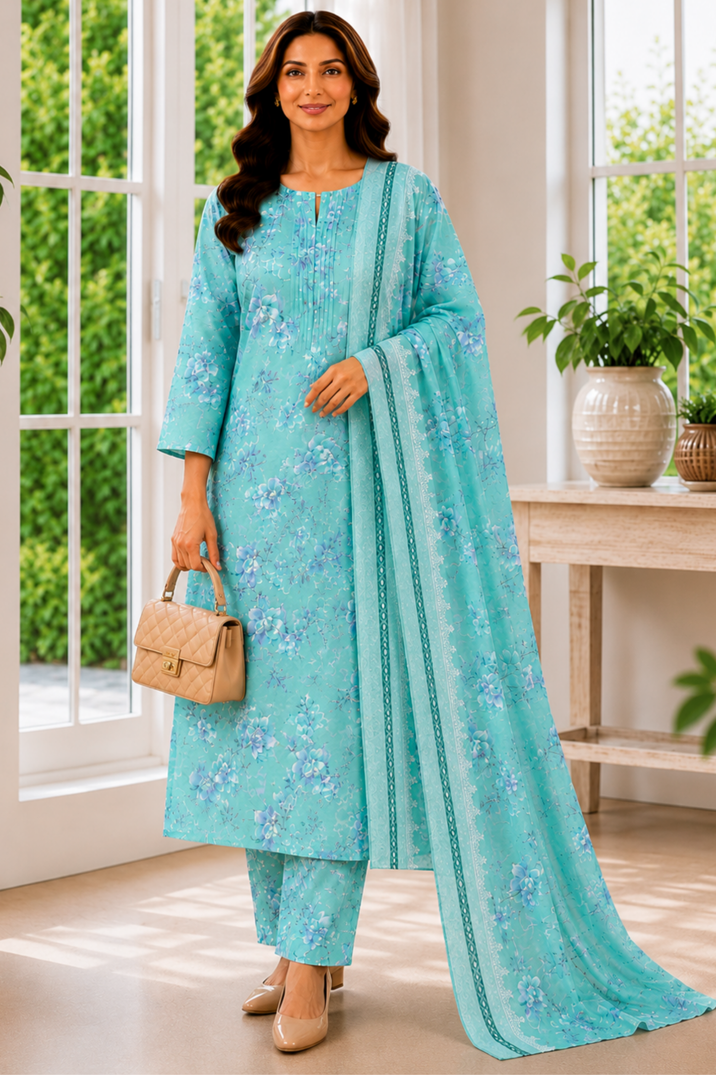Morning Mist Foiled Cotton Salwar Suit