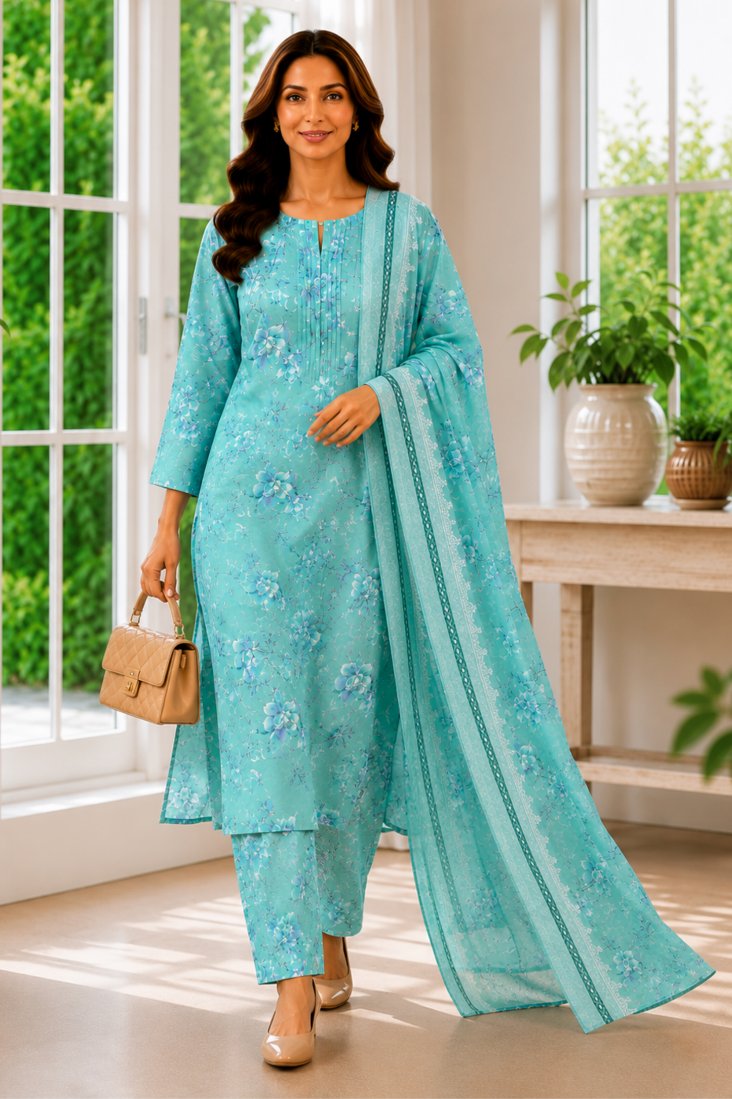 Morning Mist Foiled Cotton Salwar Suit