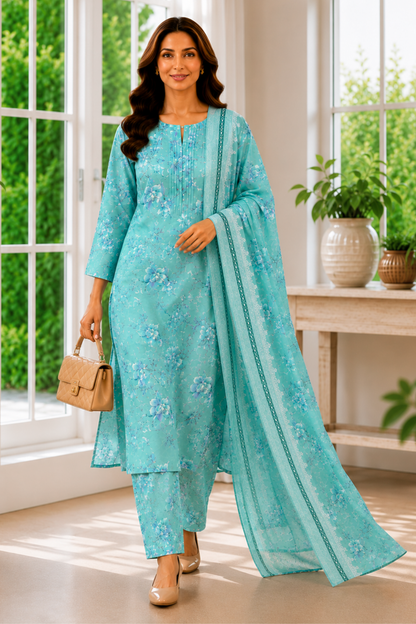 Morning Mist Foiled Cotton Kurta With Pants