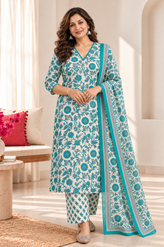 Firozi Mehfil Cotton Suit Set