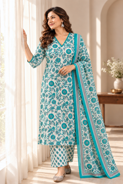 Firozi Mehfil Cotton Suit Set