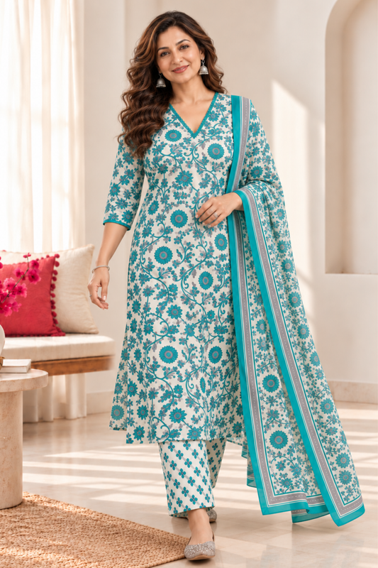 Firozi Mehfil Cotton Suit Set