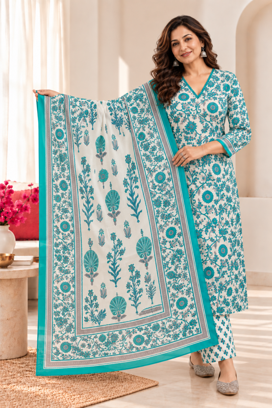 Firozi Mehfil Cotton Suit Set
