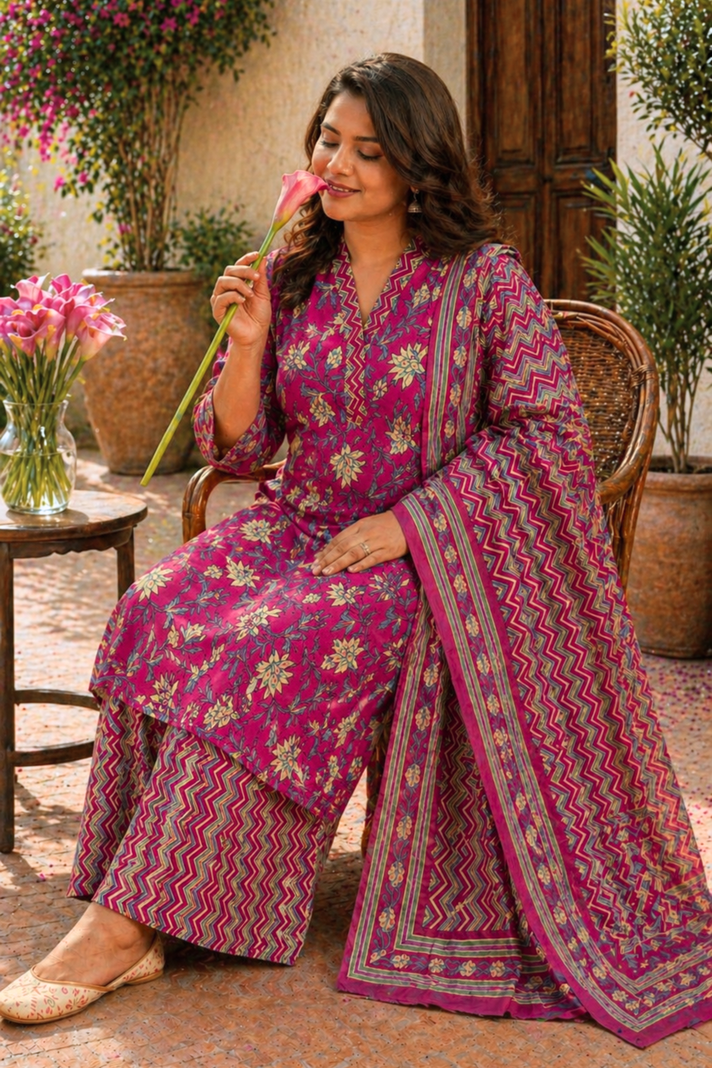 Gulnaar Pink Block Printed Suit