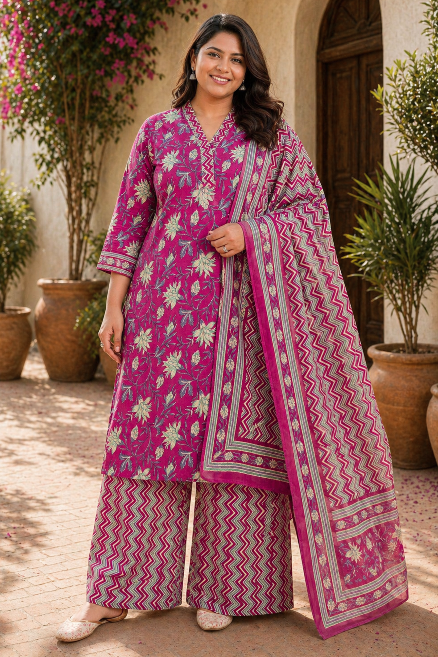 Gulnaar Pink Block Printed Suit