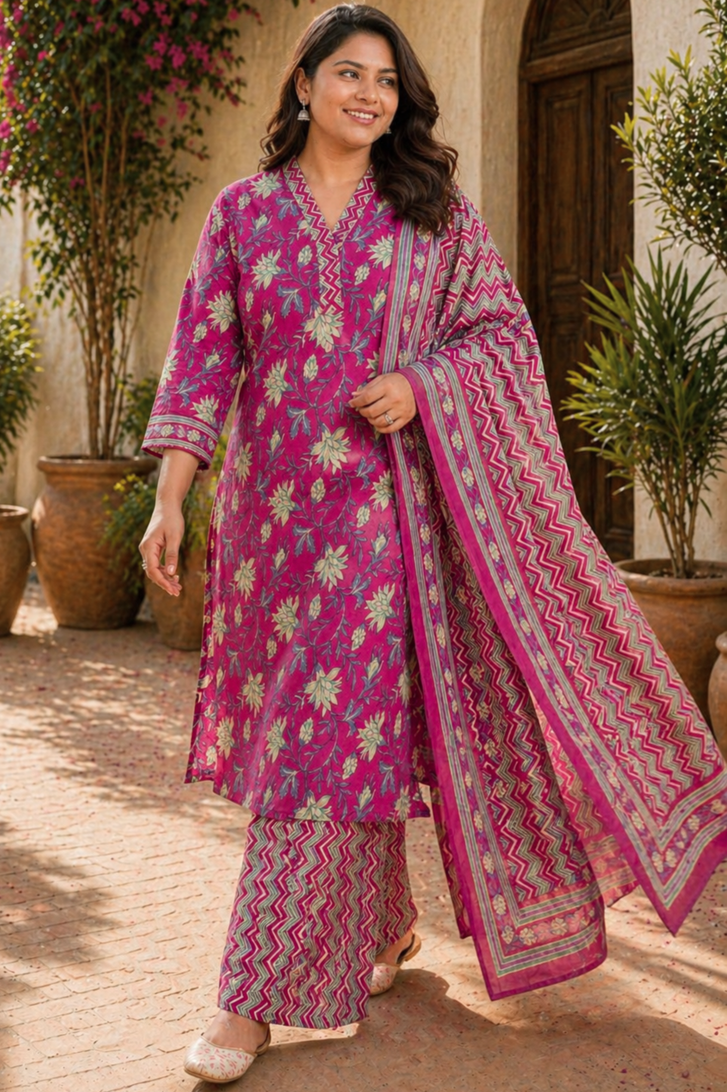 Gulnaar Pink Block Printed Suit