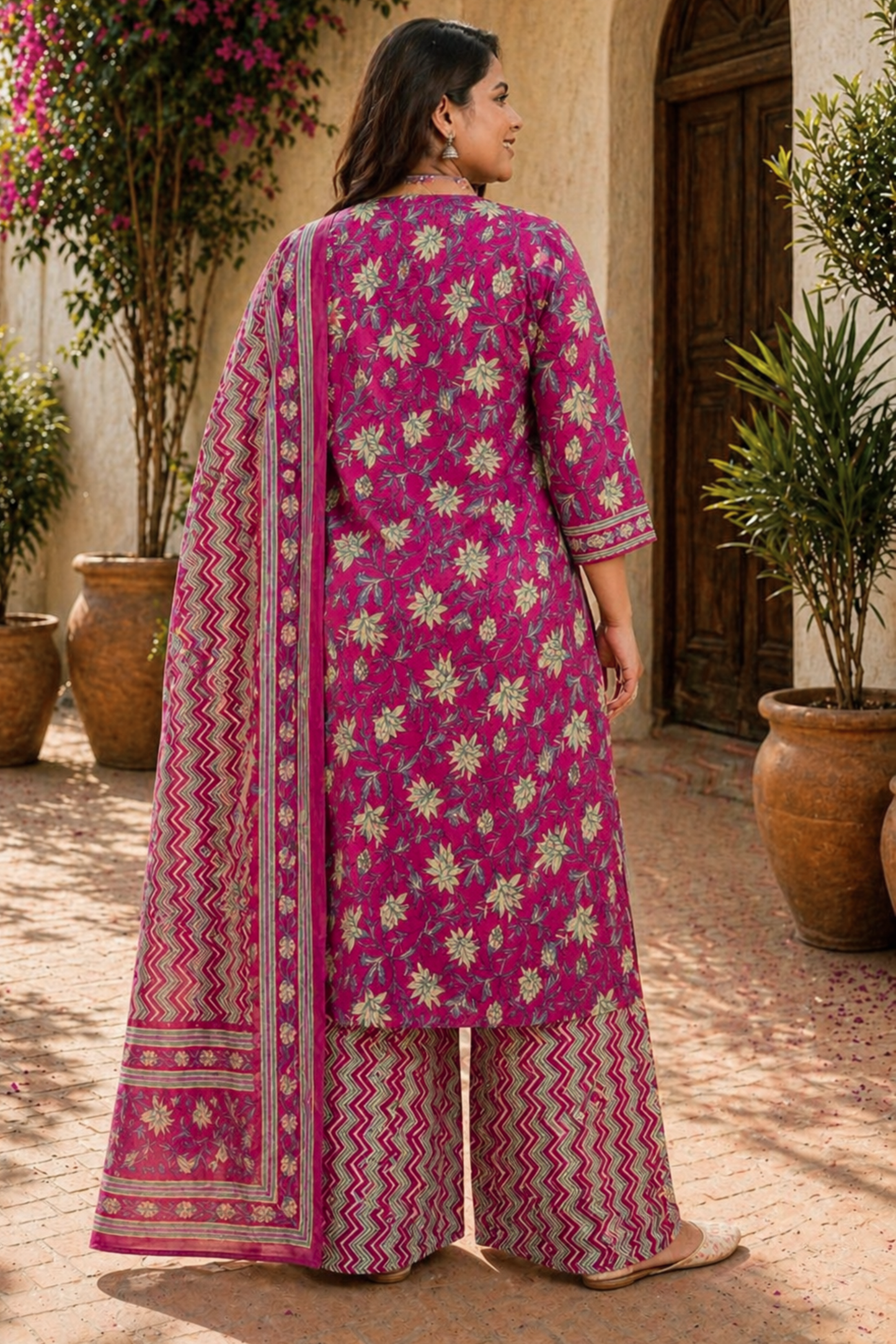 Gulnaar Pink Block Printed Suit