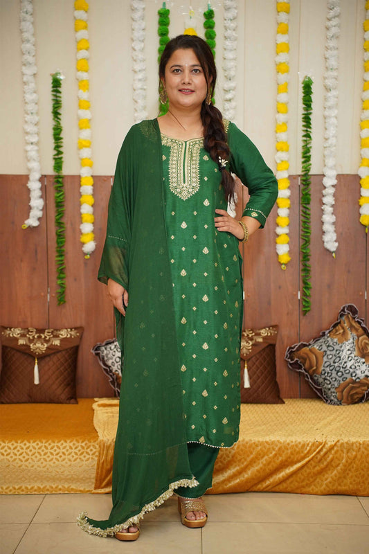 Buy Plus Size ​Garnet Green Fancy Silk Set At Apella | Sizes XS to 10 XL | India | Free Delivery | Customized