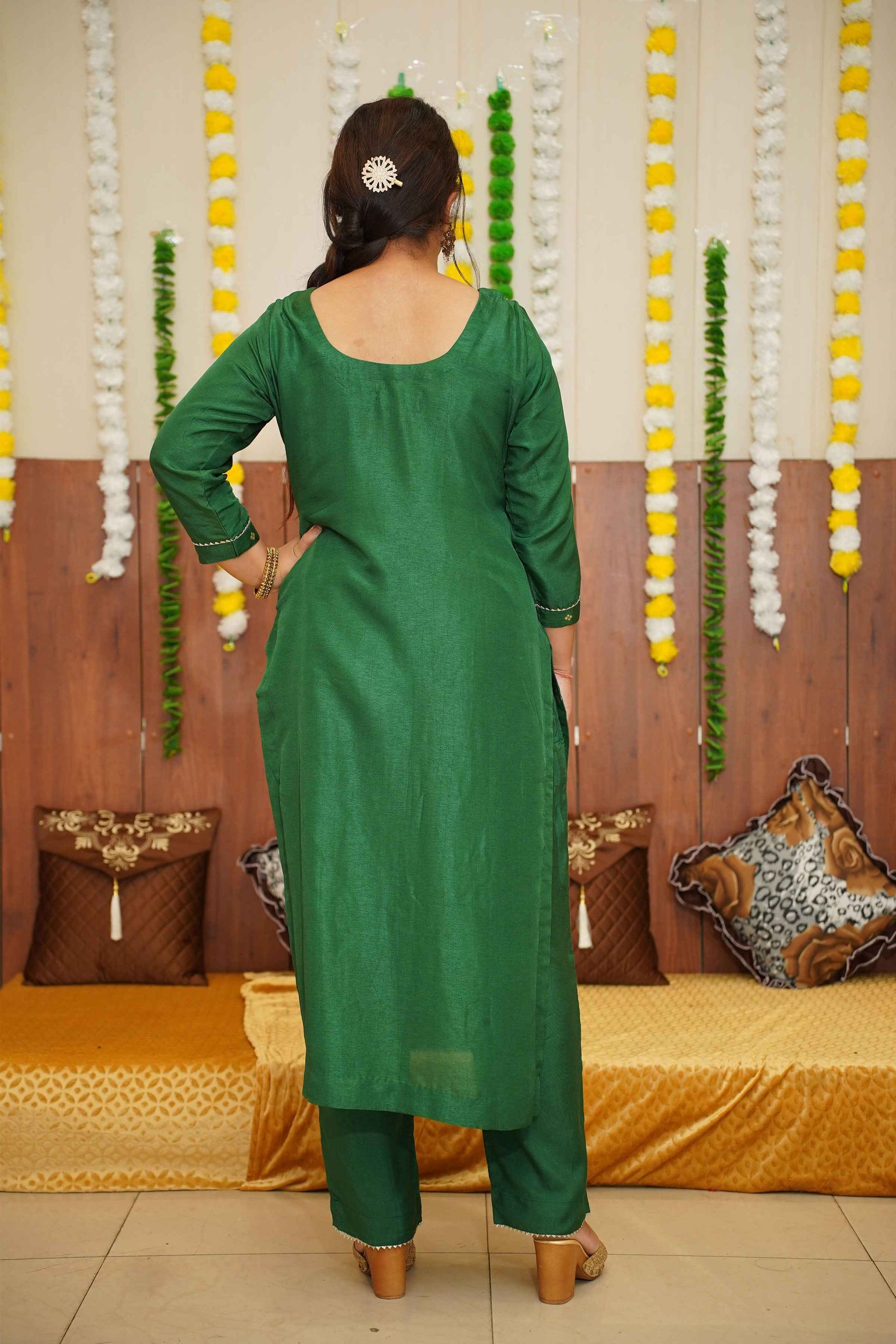 Buy Plus Size ​Garnet Green Fancy Silk Set At Apella | Sizes XS to 10 XL | India | Free Delivery | Customized
