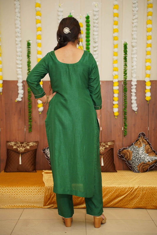 Buy Plus Size ​Garnet Green Fancy Silk Set At Apella | Sizes XS to 10 XL | India | Free Delivery | Customized