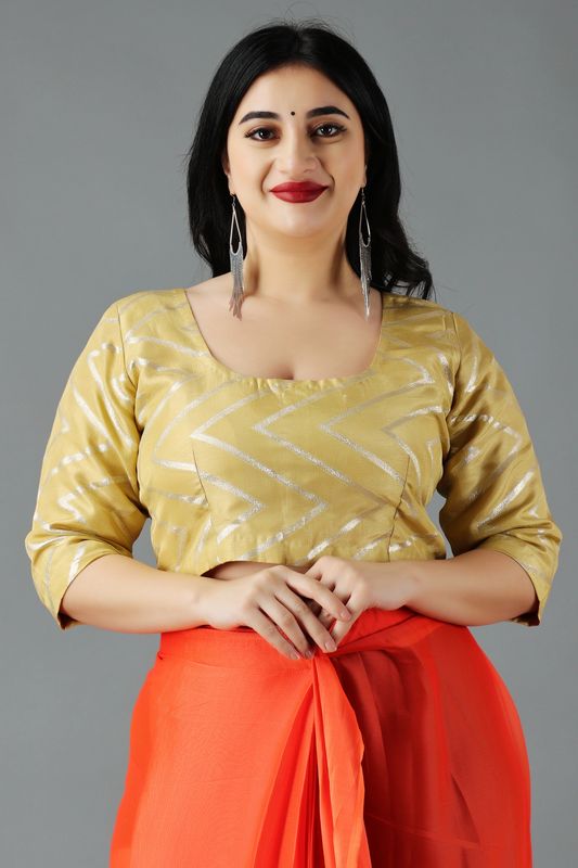 Buy Plus Size ​Gleamy Gold Silk Blouse At Apella | Sizes XS to 10 XL | India | Free Delivery | Customized