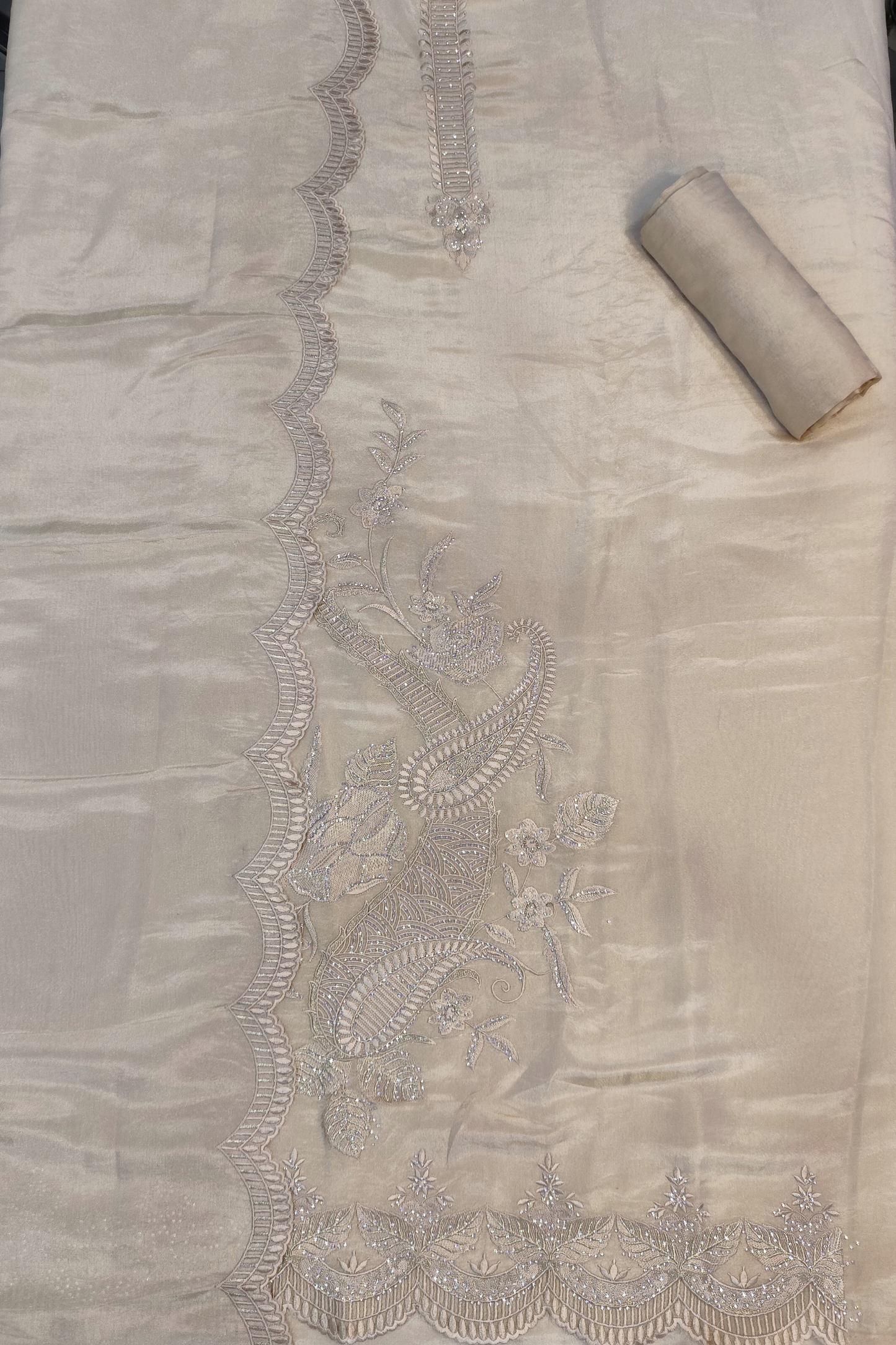 Gold Shimmer Silk Suit With Swarovski Work