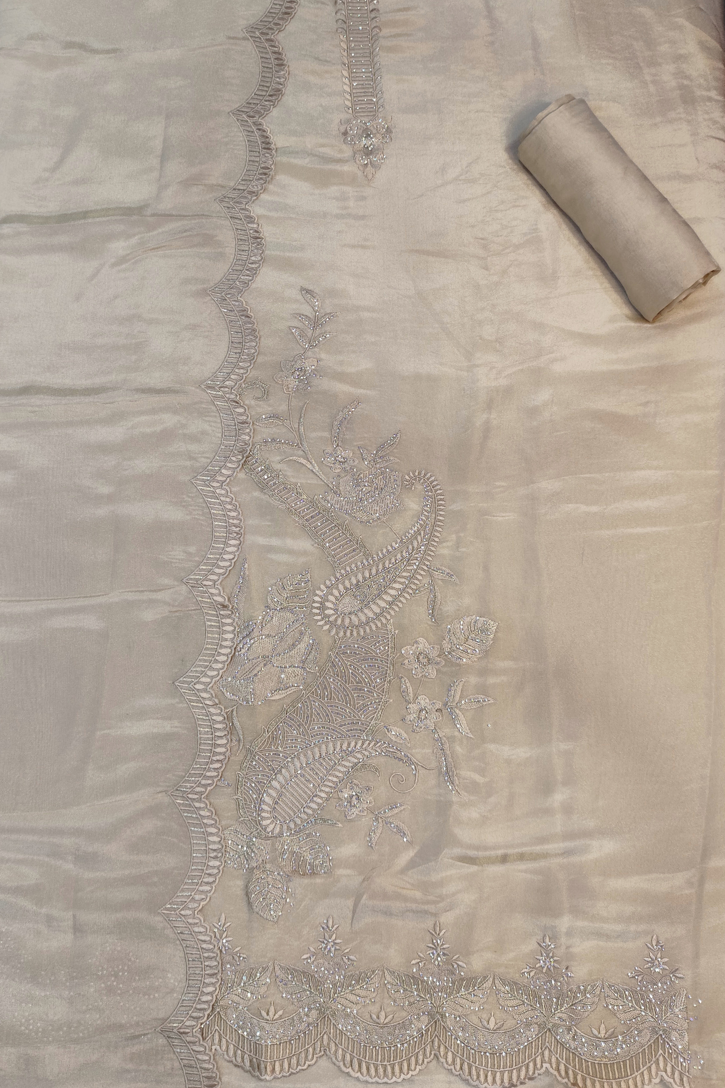 Gold Shimmer Silk Suit With Swarovski Work