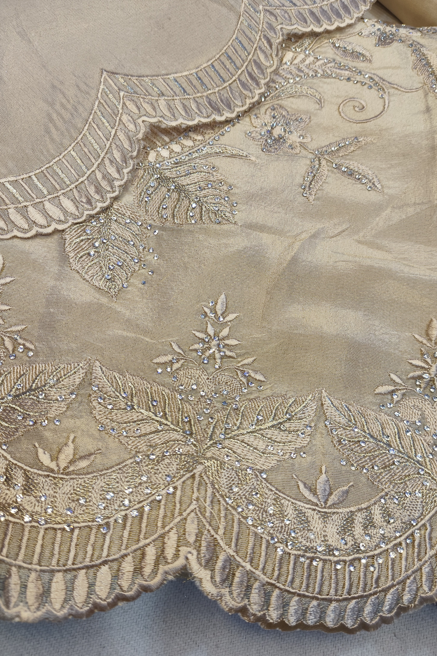 Gold Shimmer Silk Suit With Swarovski Work