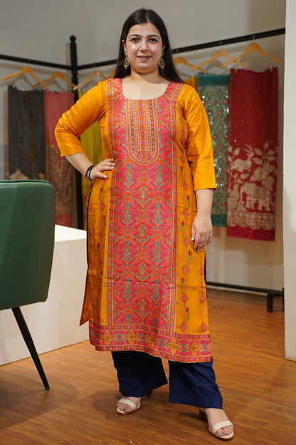 Mustard Gold Jacquard Weave Silk Kurta