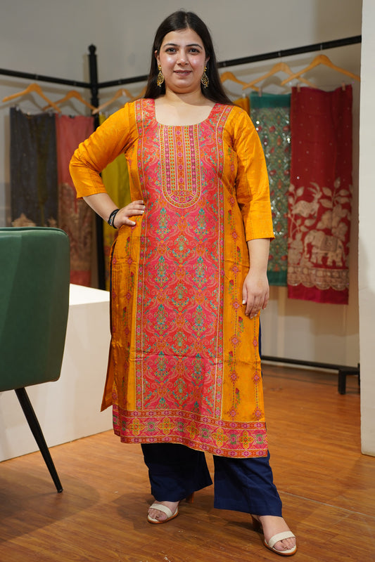 Mustard Gold Jacquard Weave Silk Kurta