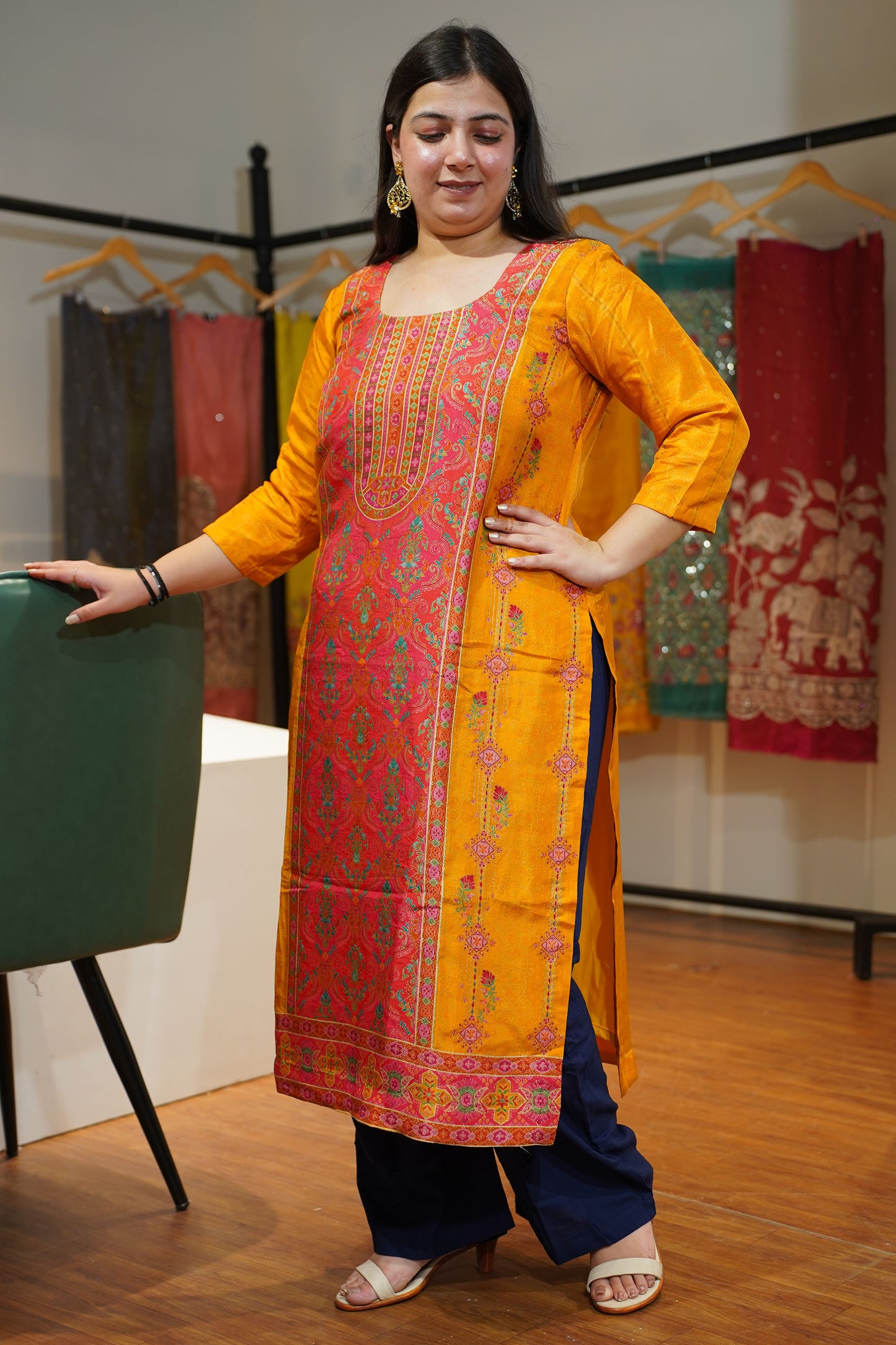 Mustard Gold Jacquard Weave Silk Kurta