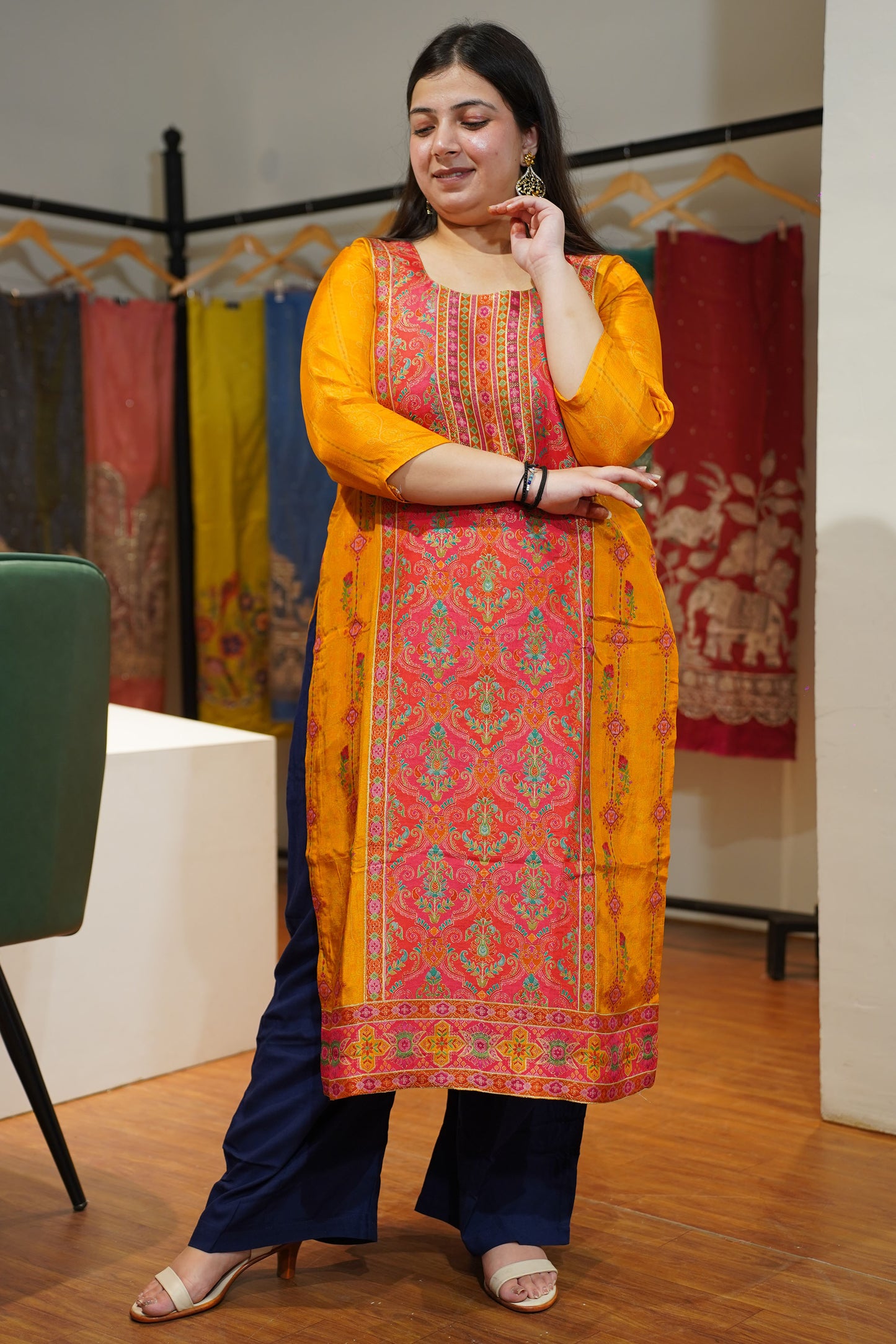 Mustard Gold Jacquard Weave Silk Kurta