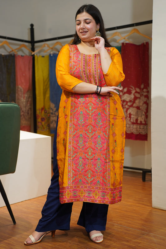 Mustard Gold Jacquard Weave Silk Kurta