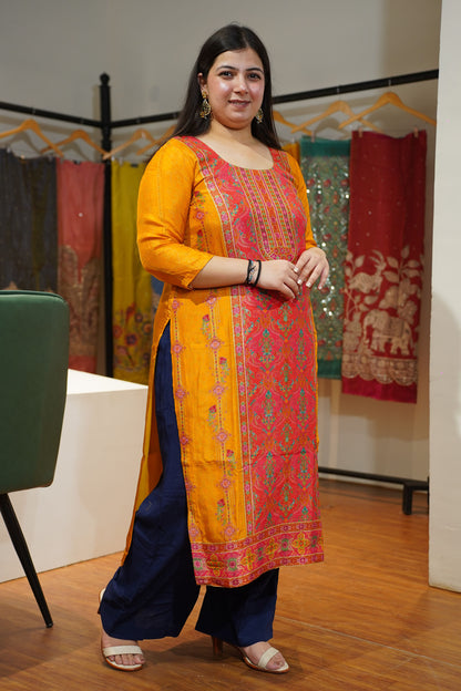 Mustard Gold Jacquard Weave Silk Kurta