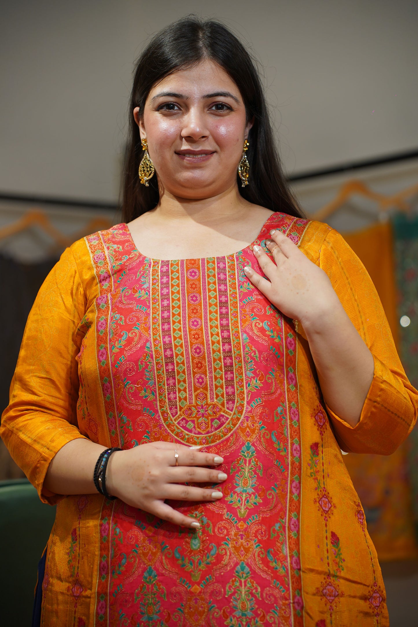 Mustard Gold Jacquard Weave Silk Kurta