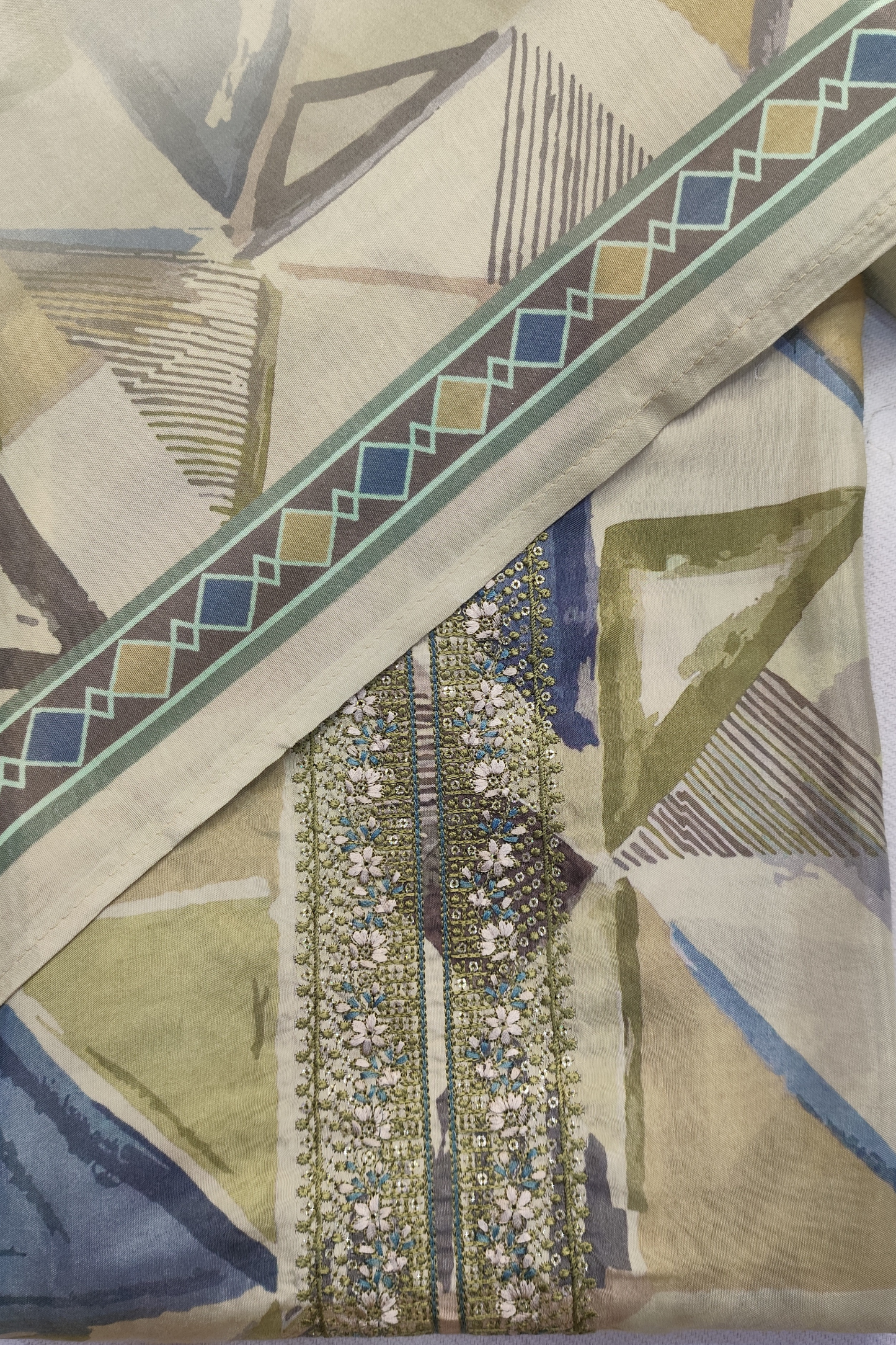 Olive Geometry Pure Muslin Suit