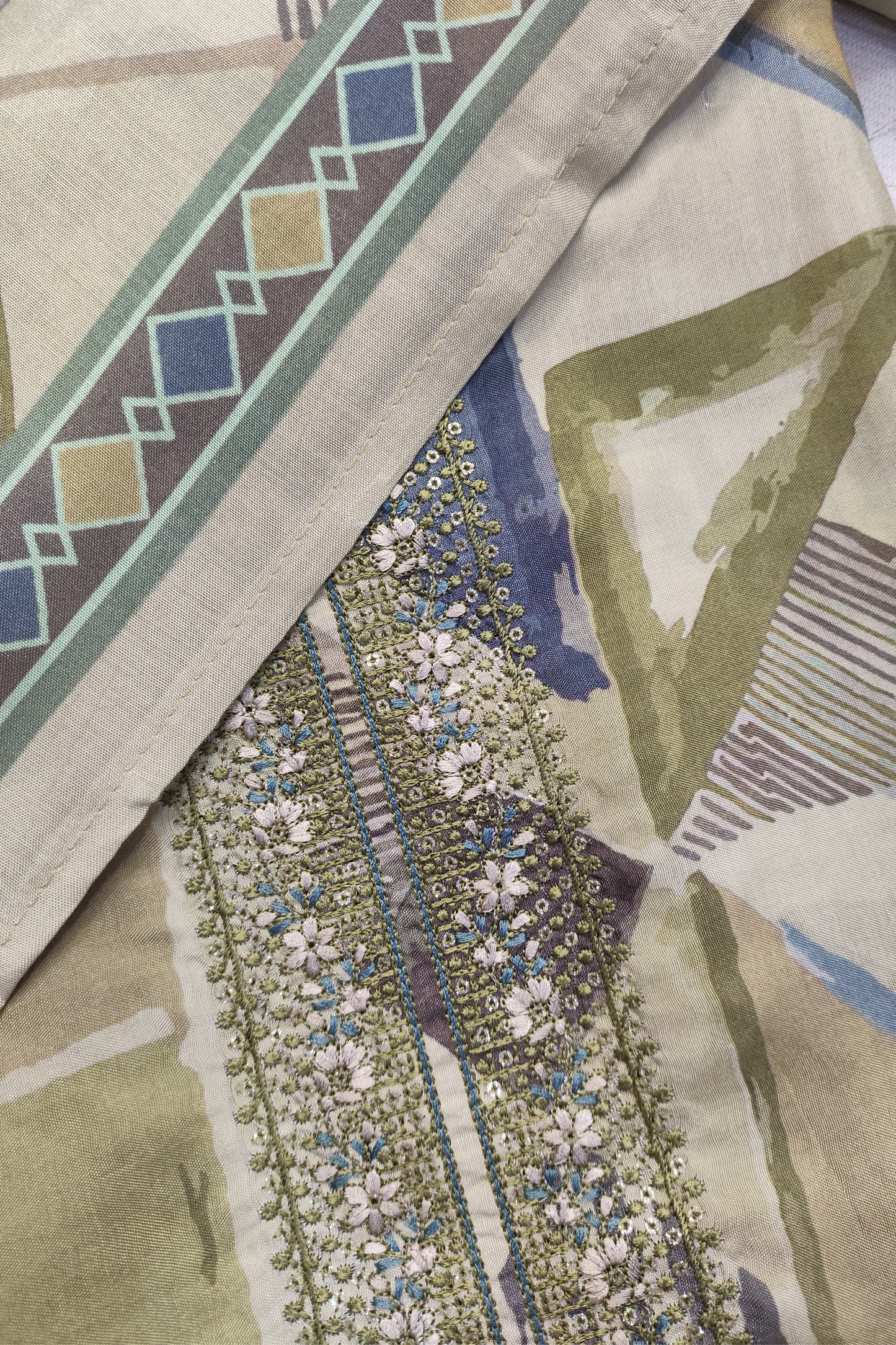 Olive Geometry Pure Muslin Suit