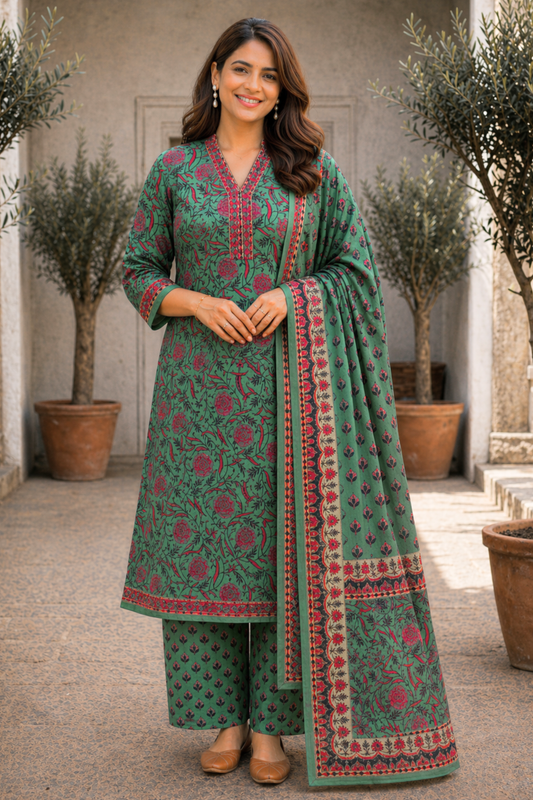 Deep Basil Bagh Cotton Suit Set