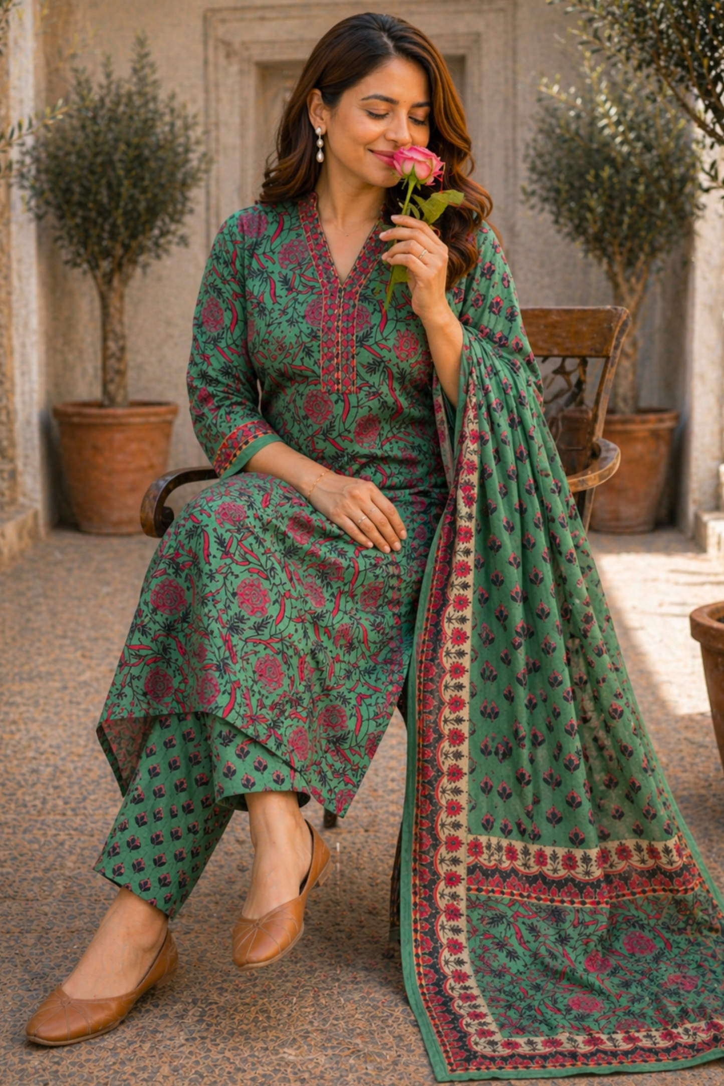 Deep Basil Bagh Cotton Suit Set