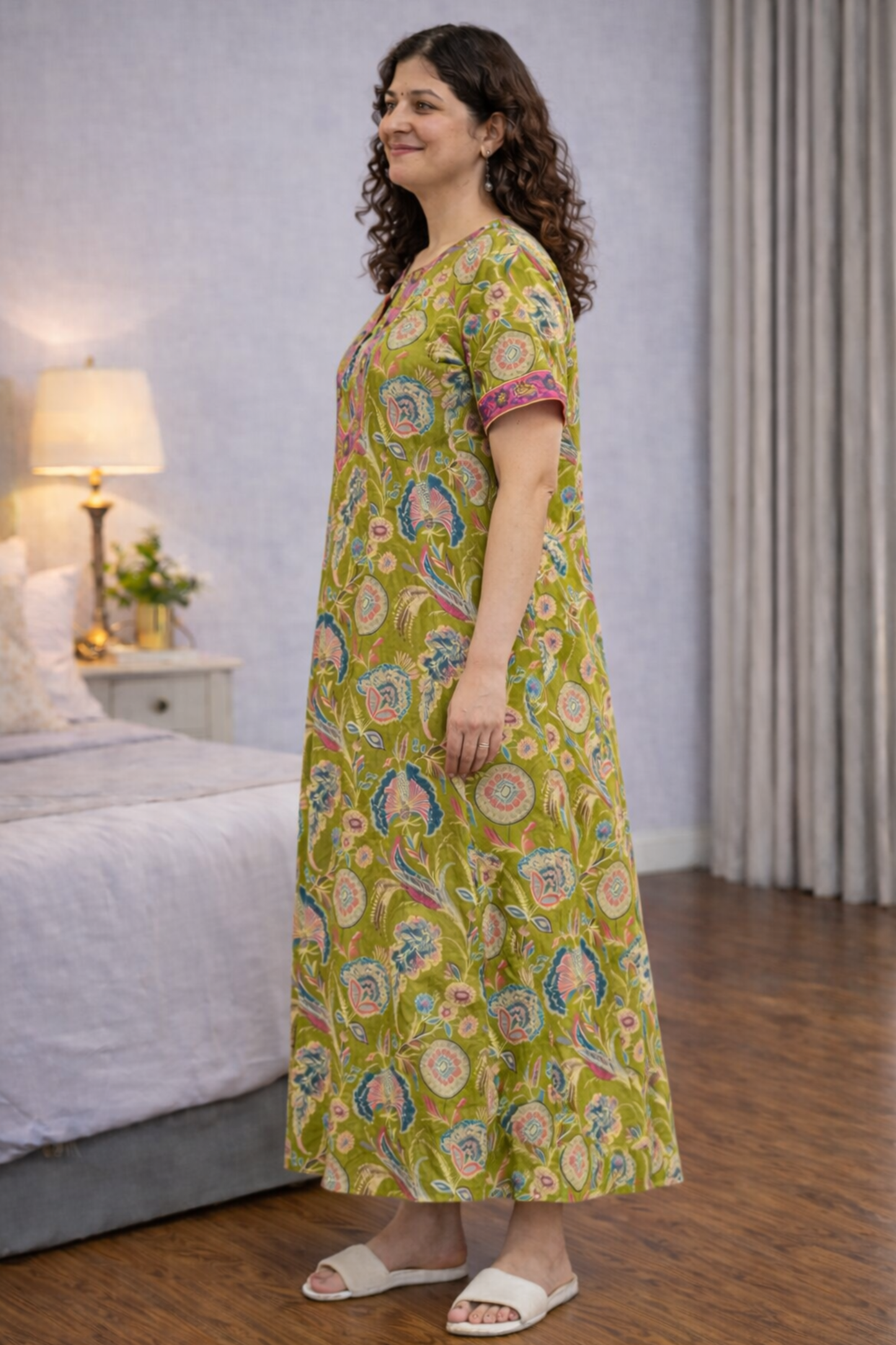 Summer Limeleaf Cotton Night Gown