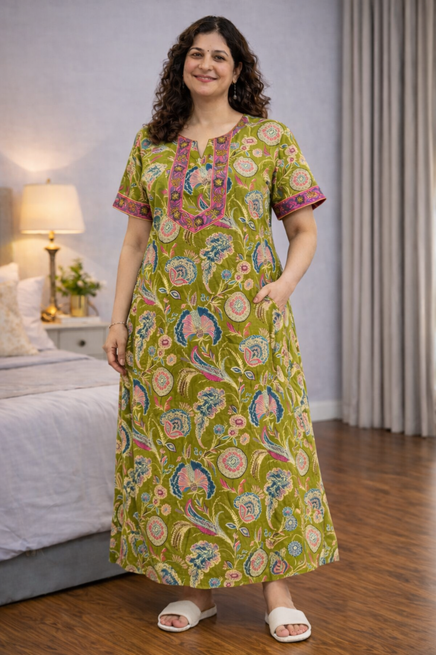 Summer Limeleaf Cotton Night Gown