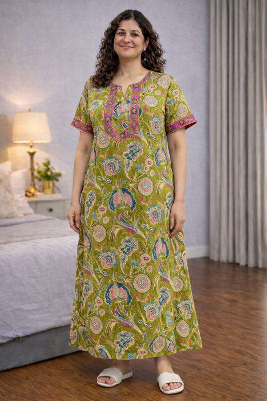 Summer Limeleaf Cotton Night Gown