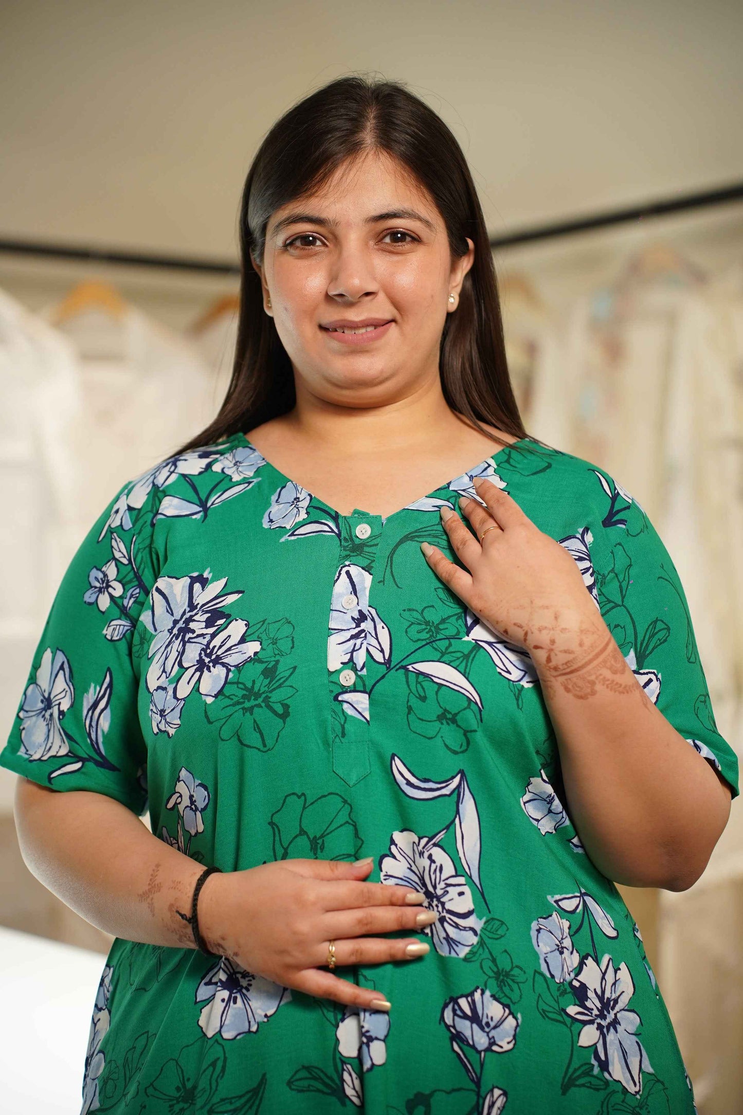 Greeny Splash Rayon Night Gown