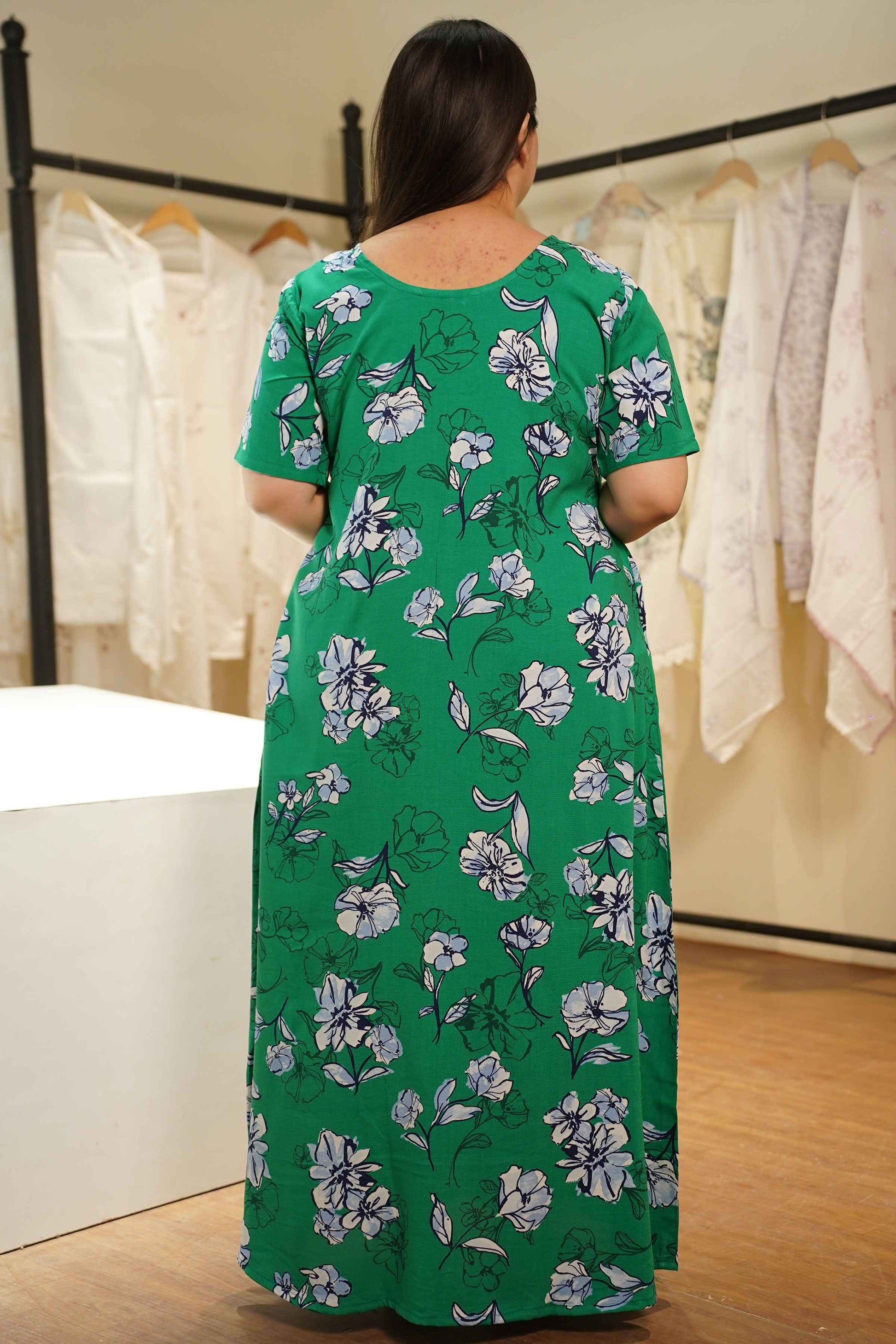 Greeny Splash Rayon Night Gown