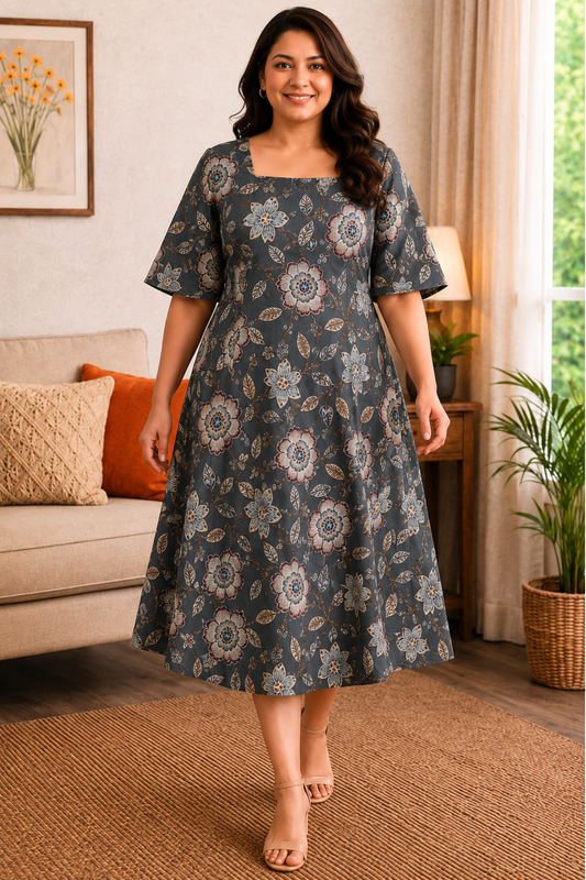 Slate Botanica Rayon Dress With Pockets