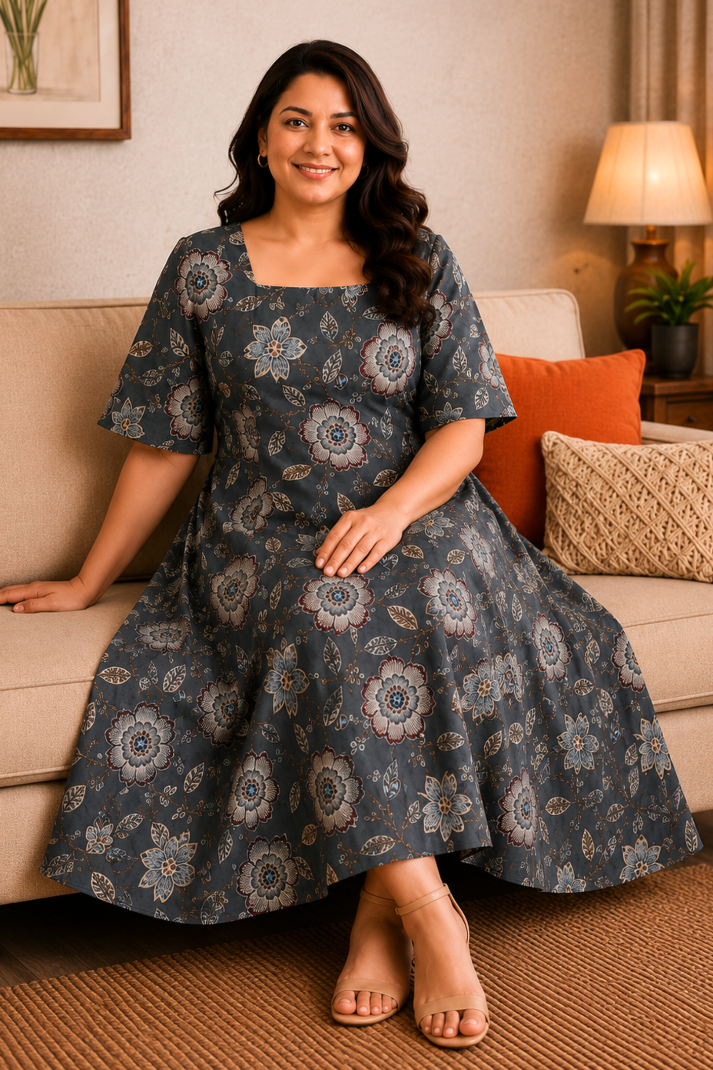 Slate Botanica Rayon Dress With Pockets