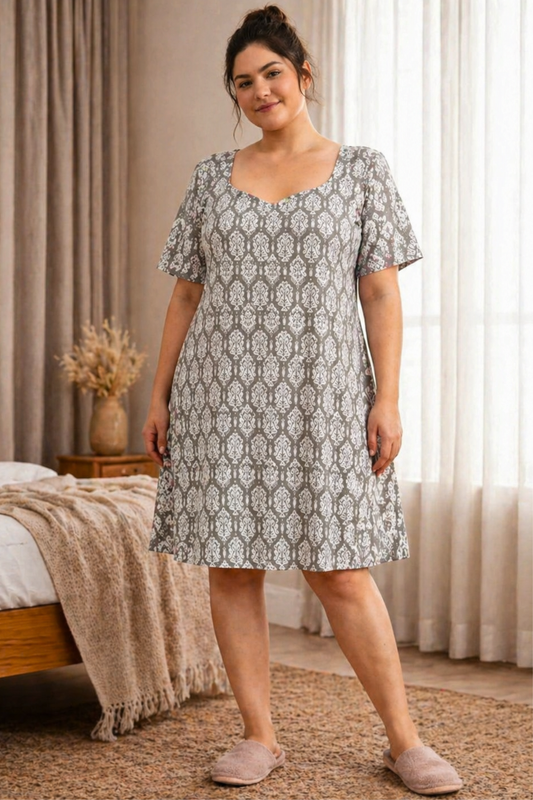 Smoky Ivory Rayon Short Nighty